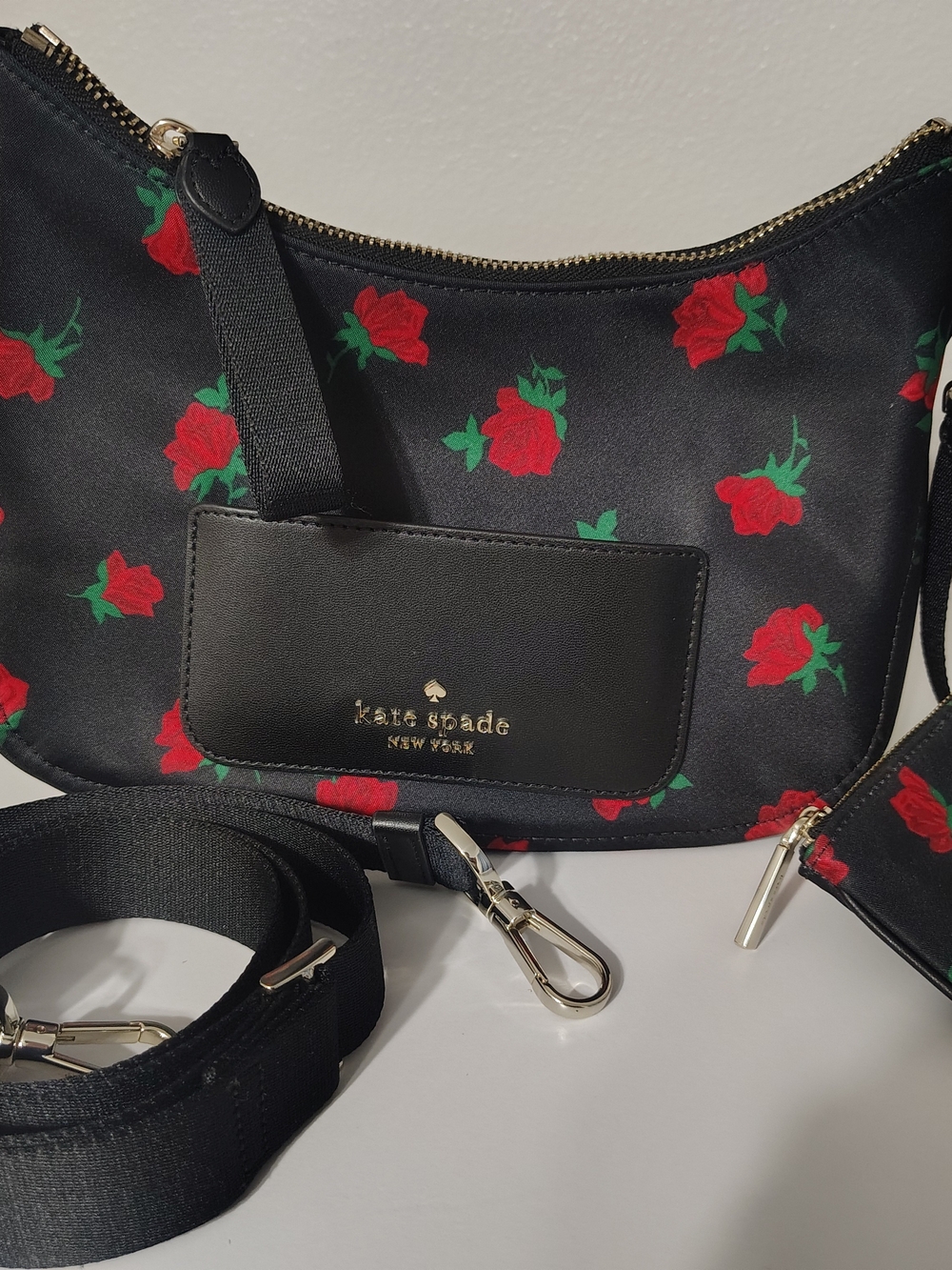 kate spade Black Red Rose Print3d Crossbody Bag